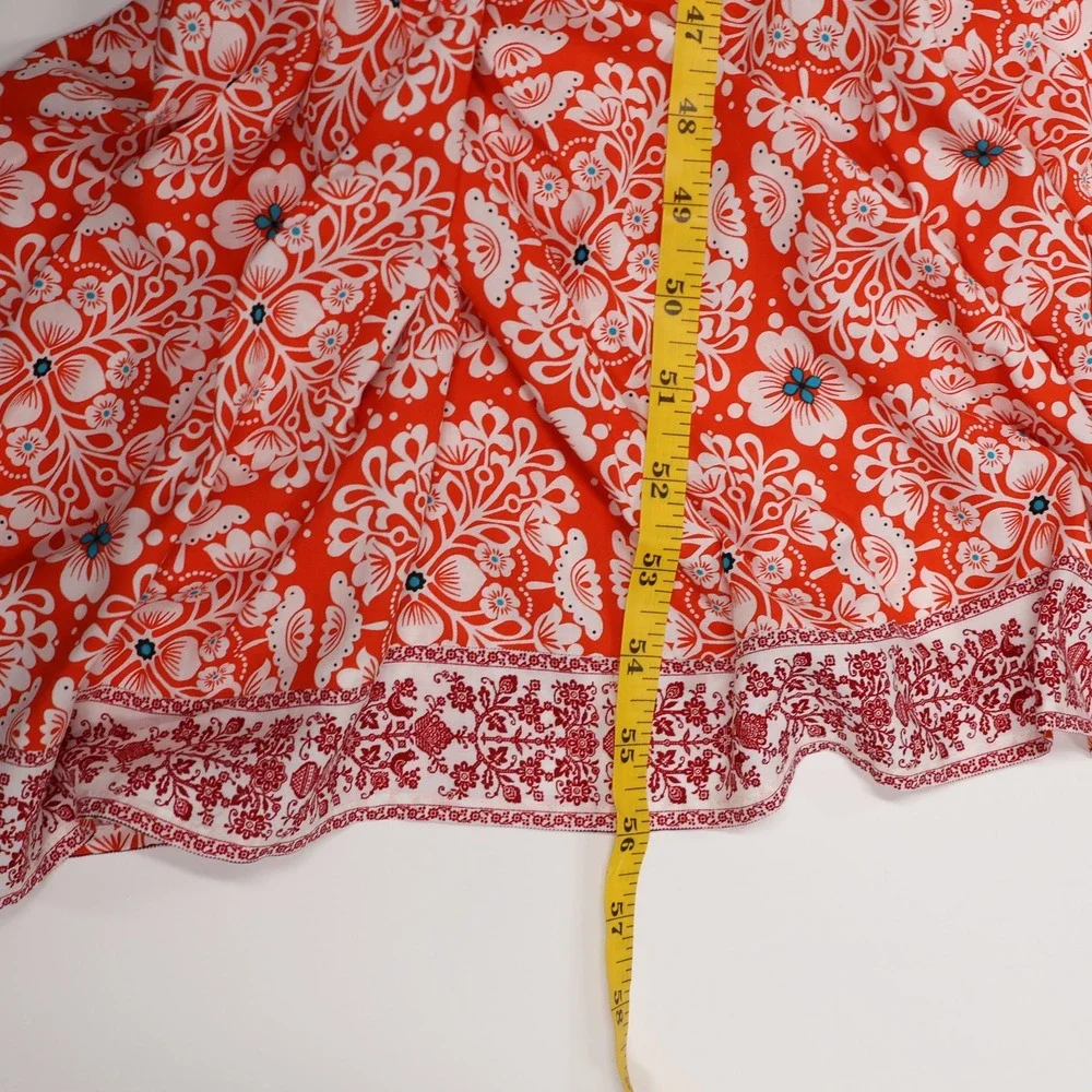 Sundance Maxi Dress Womens Good Boho Floral V-Neck Smocked Large Red China